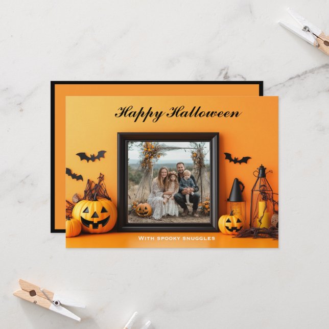 Carte Portraits de patchs Citrouilles d'Halloween (Devant/Arrière en situation)