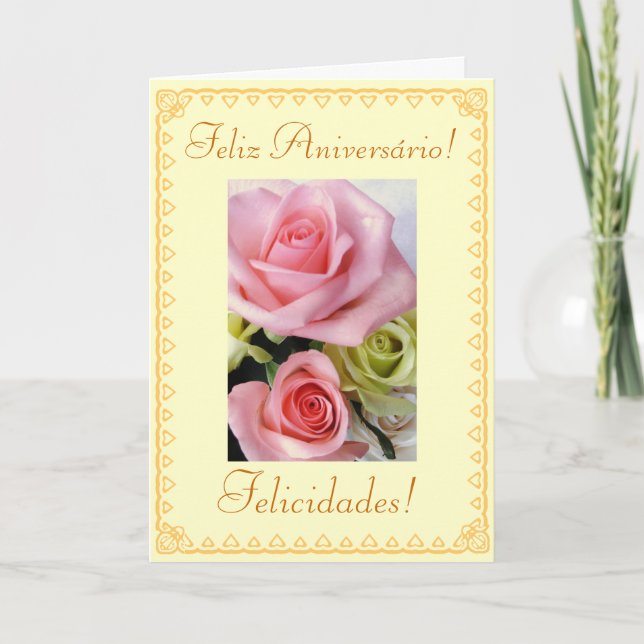 Carte Portuguese: Birthday flowers (Devant)
