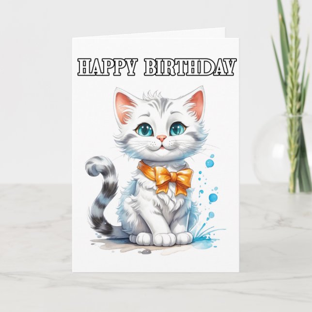 Carte Posant Kitty Cat Joyeux Anniversaire (Devant)
