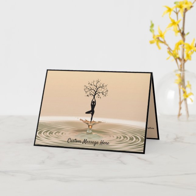 Carte Pose de yoga silhouette zen avec dessin de l'arbre (Fleur jaune)