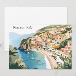 Carte Positano vintage Italie Côte d'Amalfi Art de voya
