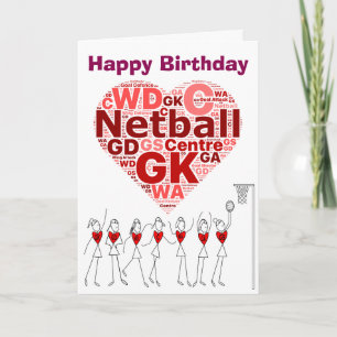 Carte Positions cardiaques de Netball Joyeux anniversair