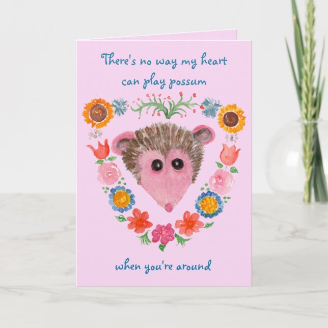 Carte Possum with Flowers Valentine's Card, Play Opossum (Devant)