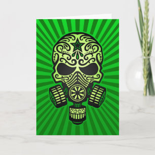 Carte Post Apocalyptique crâne de sucre, vert