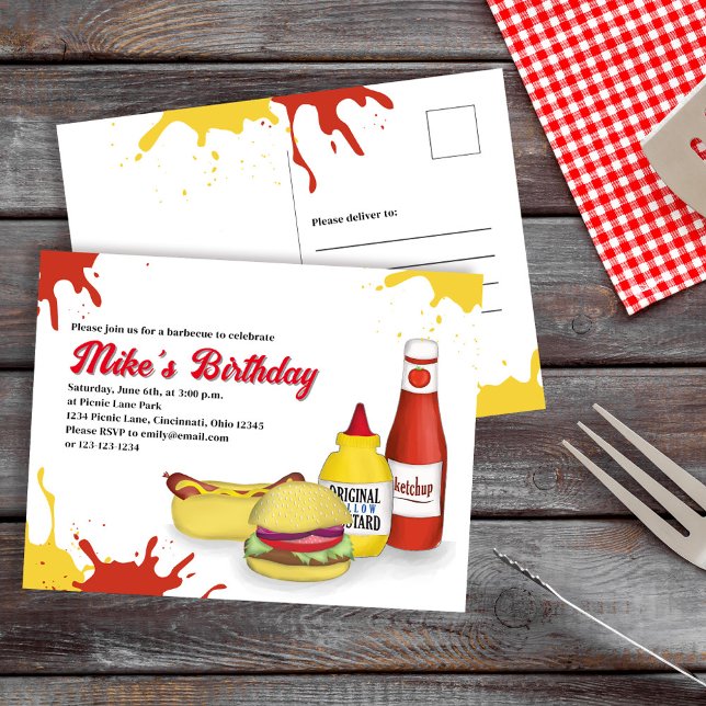 Carte postale (Birthday party BBQ Custom invitation postcard)
