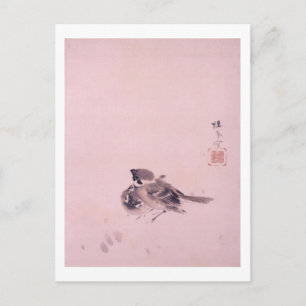 Carte Postale 双 雀, 栖 鳳 paire du Bruant, Seihō, Art Japonais