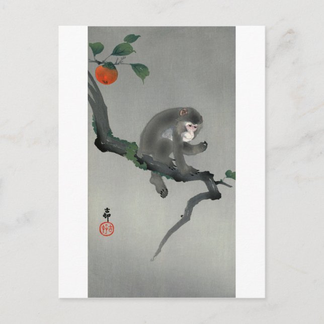 Carte Postale 柿 に 猿, 古 邨 singe sur l'arbre Persimmon, Ohara Koso (Devant)
