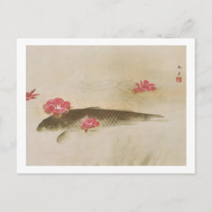 Carte Postale 椿 と 鯉, 速 水 舟 Camellia et Carp, Gyoshu