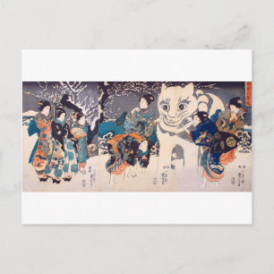 Carte Postale 猫 の 雪 だ る ま, 国 Gros Chat Snowman, Kuniyoshi, Ukiyo