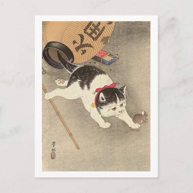 Carte Postale 猫, 古 邨 souris Cat Catching, Ohara Koson, Ukiyo-e (Devant)