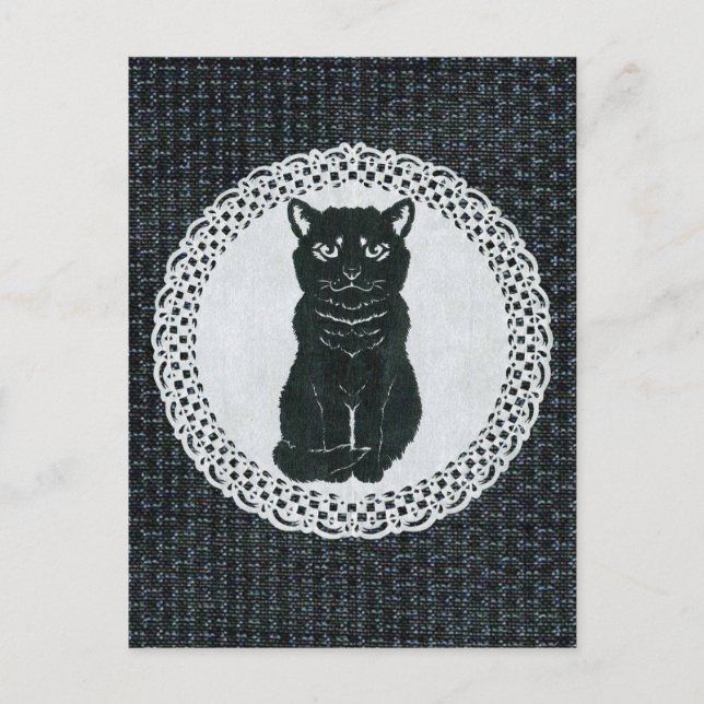 Carte Postale 越後(日本国新潟県)の黒猫・切り絵 Postcard (Devant)