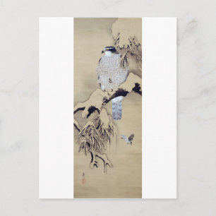 Carte Postale 雪 中 鷹 図, 柴 田 是 Hawk dans la neige, Shibata Zeshin