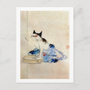 Carte Postale 顔 を 洗 う 猫, 重 Cat Laver Visage, Hiroshige
