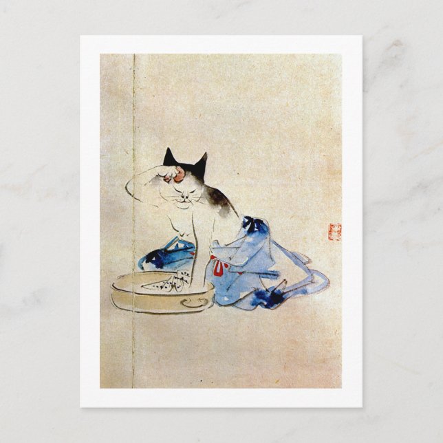 Carte Postale 顔 を 洗 う 猫, 重 Cat Laver Visage, Hiroshige (Devant)