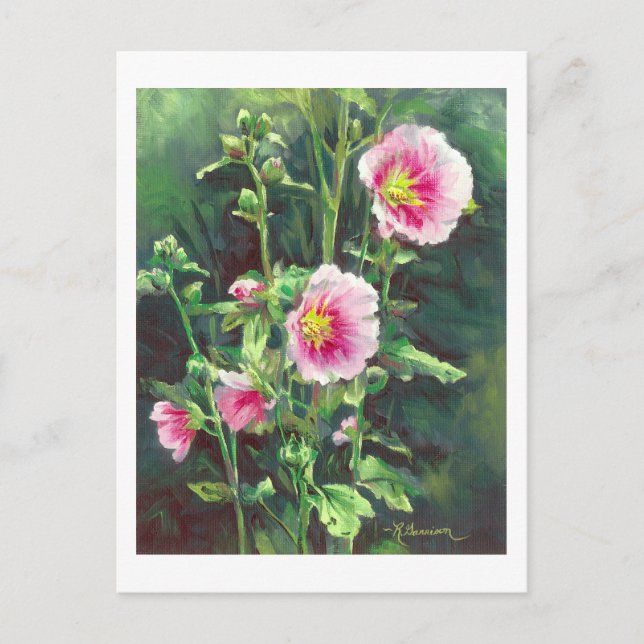 Carte Postale 0013 Hollyhocks roses (Devant)