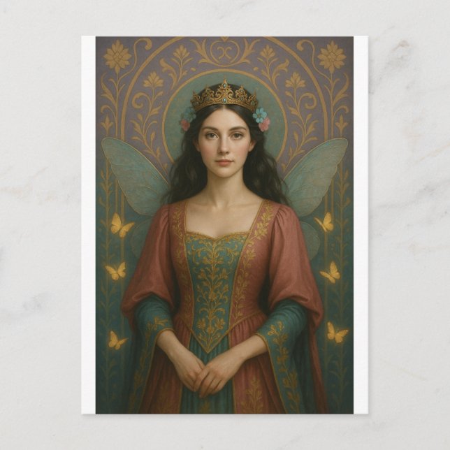 Carte Postale 004_A fairy princess in muted rose and teal green. (Devant)