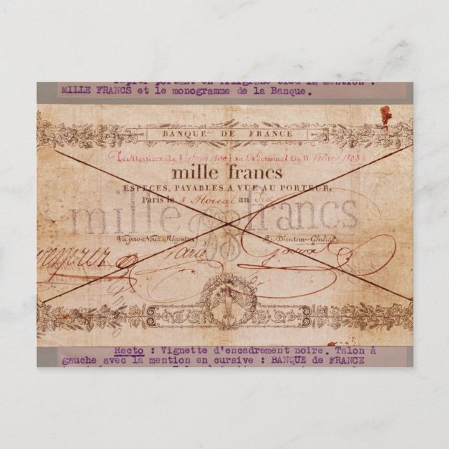 Carte Postale 1000 Francs billet de 8 Floreal, An X (Devant)