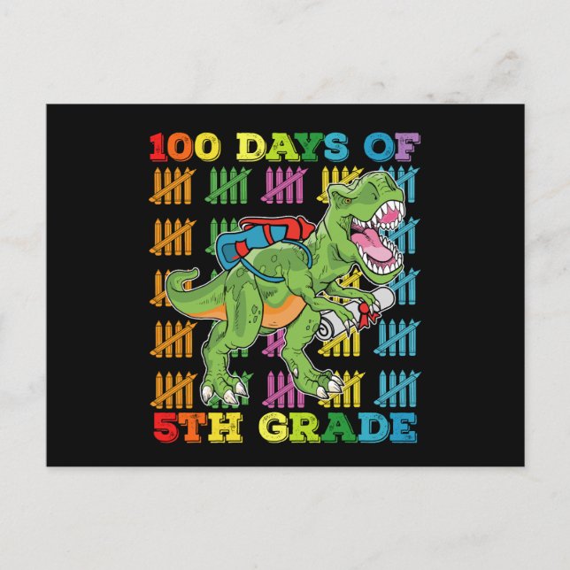 Carte Postale 100 Jours De 5E Année T Rex Dinosaur School (Devant)