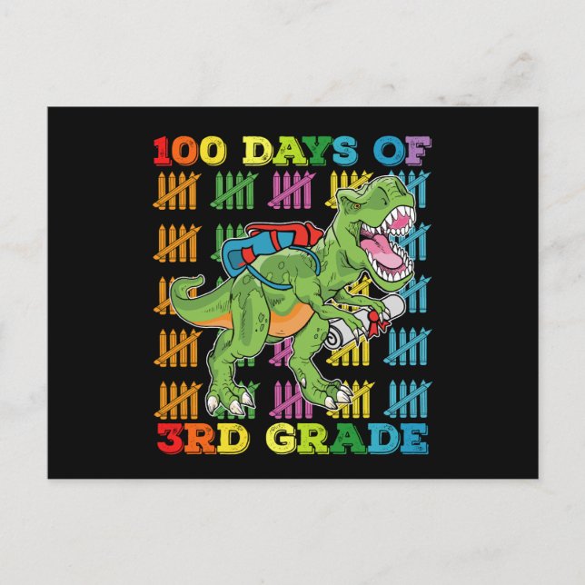 Carte Postale 100 jours d'école en 3e année T Rex Dinosaur Schoo (Devant)