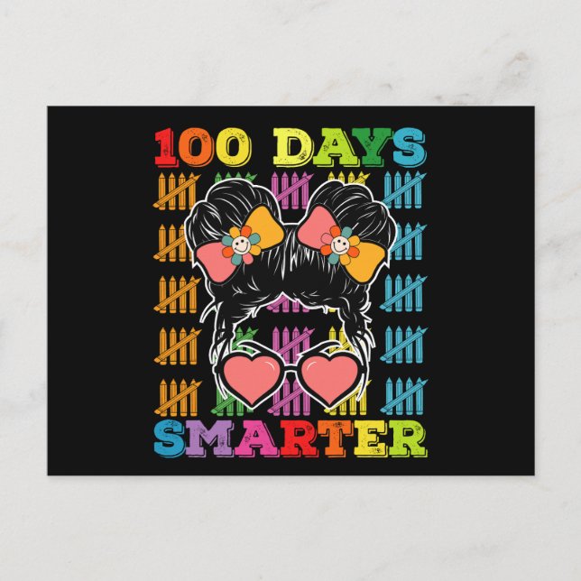 Carte Postale 100 Jours Smarter Messy Bun 100e Jour De L'École (Devant)