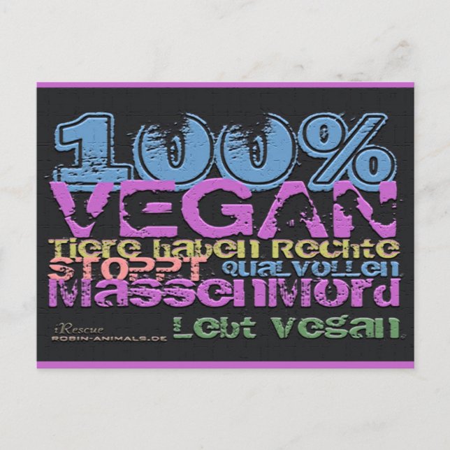 Carte Postale 100% VEGAN -..- Postkarte (Devant)