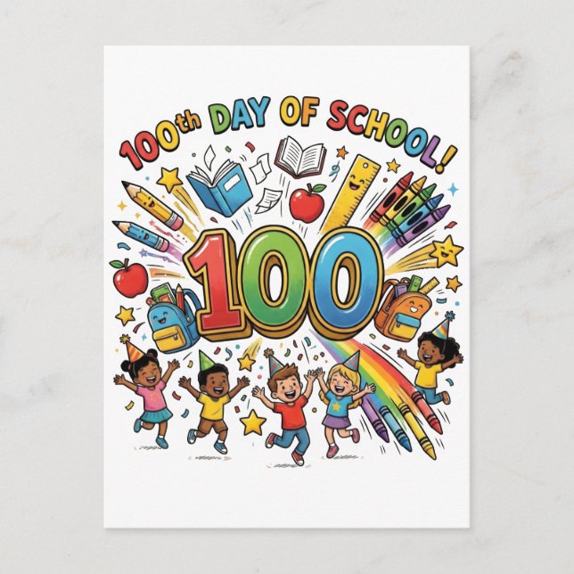 Carte Postale 100th Day of School Colorful Celebration Design –  (Devant)