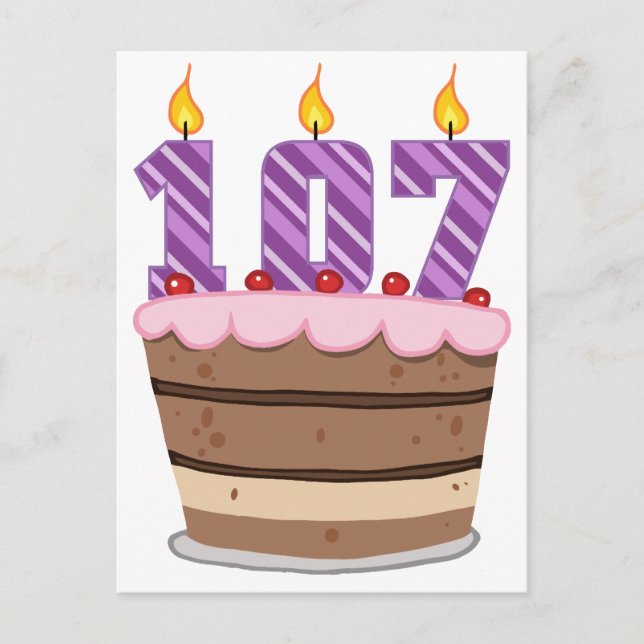 Carte Postale 107 ans sur le gâteau d'anniversaire (Devant)