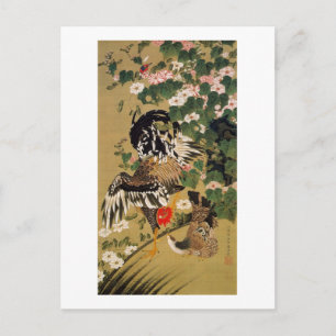 Carte Postale 10. 芙 蓉 双 鶏 図, 若 Chinois Hibiscus & Rooster, Jakuc