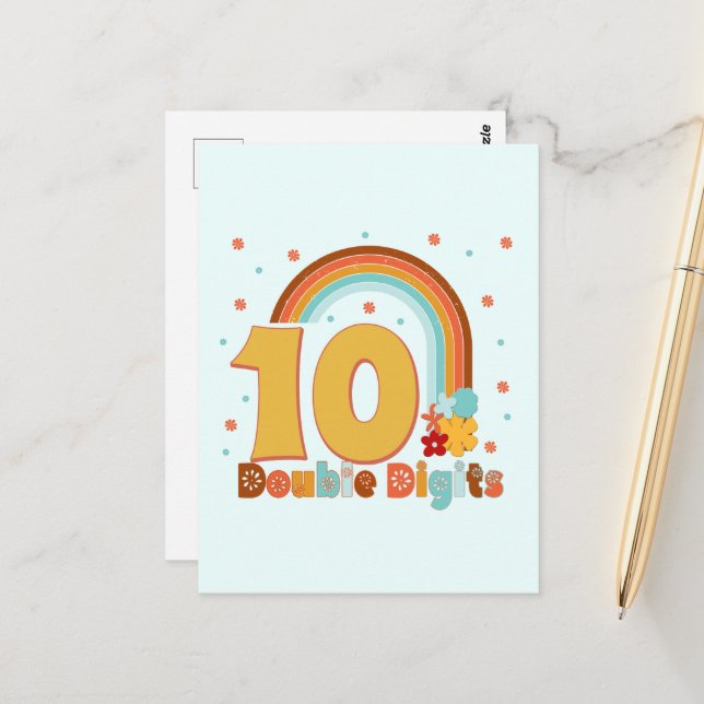 Carte Postale 10 Double Chiffres Fille Anniversaire Groovy Party (Devant/Arrière en situation)