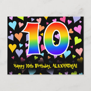 Carte Postale 10e anniversaire : Fun Hearts Motif, Rainbow 10