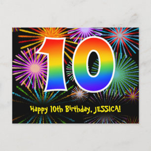 Carte Postale 10e anniversaire - Fun Motif Fireworks + Arc-en-ci