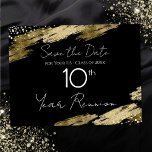 Carte postale 10e Classe Réunion Noir et Or élégan<br><div class="desc">Elégant design de plaques de peinture en feuille d'or Faux. Tout le texte est ajustable et facile à changer pour vos besoins de partie. Enregistrez les cartes postales de réunion de classe Date. noir et or,  élégant,  élégant,  élégant,  script,  moderne,  tendance,  modèle personnalisé.</div>