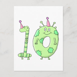 Carte Postale 10ème Bande dessinée de fête d'anniversaire - vert