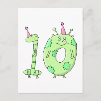 Carte Postale 10ème Bande dessinée de fête d'anniversaire - vert