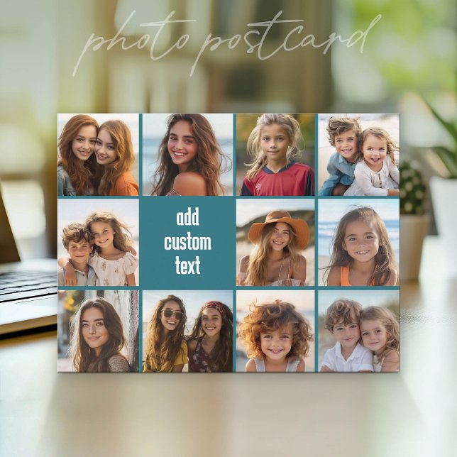 Carte Postale 11 Collage photo avec fond bleu (Photo Postcard - Customize with your favorite photos)
