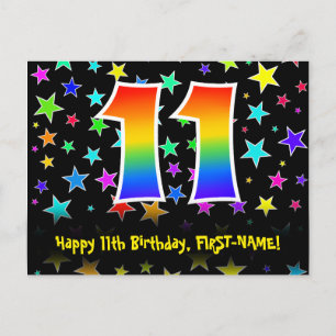 Carte Postale 11e Anniversaire : Motif Étoiles Amusantes, Arc-en