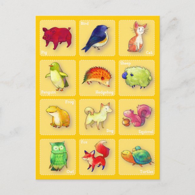 Carte postale 12 Animaux (personnalisable) (Devant)
