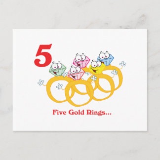 Carte Postale 12 jours cinq anneaux d'or
