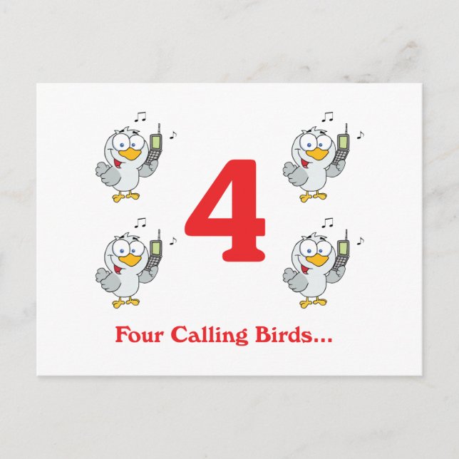 Carte Postale 12 jours quatre oiseaux chanteurs (Devant)