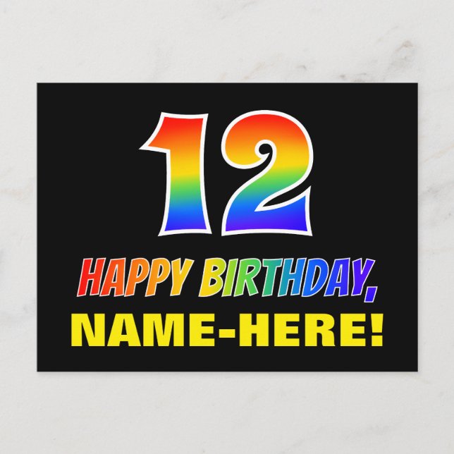 Carte Postale 12e anniversaire : Bold, amusant, simple, arc-en-c (Devant)