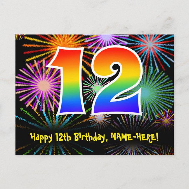 Carte Postale 12e anniversaire – Motif de feux d'artifice amusan (Devant)