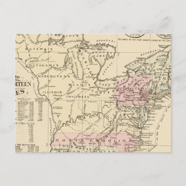 Carte Postale 13 colonies 1776 (Devant)