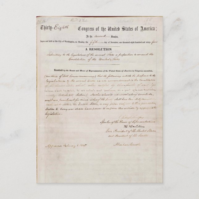 Carte Postale 13e amendement de la Constitution des États-Unis (Devant)