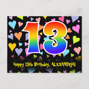 Carte Postale 13e anniversaire : Fun Hearts Motif, Arc-en-ciel 1