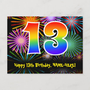 Carte Postale 13e anniversaire – Motif de feux d'artifice amusan