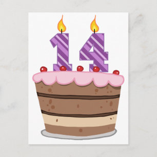 Carte Postale 14 ans sur le gâteau d'anniversaire