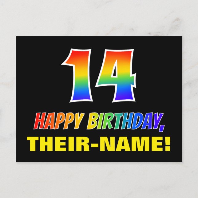 Carte Postale 14e anniversaire : Bold, amusant, simple, arc-en-c (Devant)