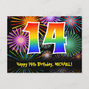 Carte Postale 14e anniversaire – Motif de feux d'artifice amusan