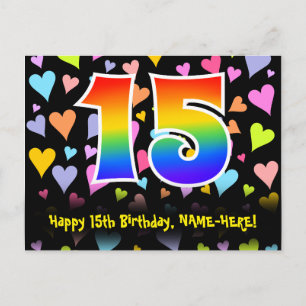 Carte Postale 15e anniversaire : Fun Hearts Motif, Arc-en-ciel 1