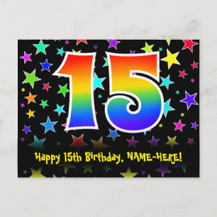 Carte Postale 15e anniversaire : Fun Stars Motif, Rainbow 15, No